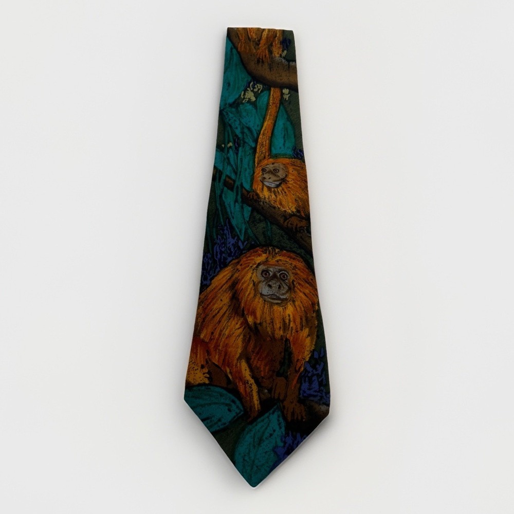 Vintage 1991 WWF Golden Lion‎ Tamarin Silk Tie Design 116 Made USA Necktie Retro